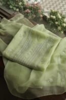 Noor Organza Silk Chikankari Mukaish Kamdani Unstitched Fabric