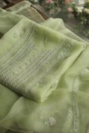 Noor Organza Silk Chikankari Mukaish Kamdani Unstitched Fabric