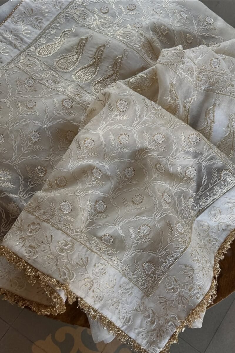 Noor Organza White Butterfly Chikankari Saree