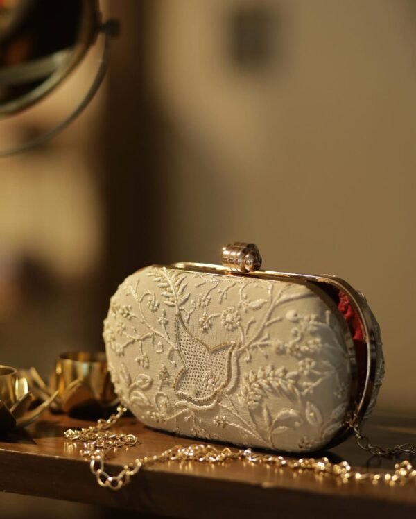 Off White Shade Chikankari With Ari Work Sling Clutch - Image 5