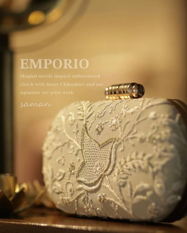 Off White Shade Chikankari With Ari Work Sling Clutch - Image 2