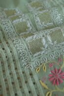 Olive Green Noor Organza Silk Chikankari With Mukaish Kamdani Fabric