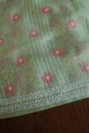 Olive Green Noor Organza Silk Chikankari With Mukaish Kamdani Fabric