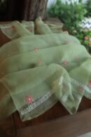 Olive Green Noor Organza Silk Chikankari With Mukaish Kamdani Fabric