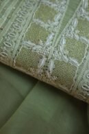 Olive Green Noor Organza Silk Chikankari With Mukaish Kamdani Fabric