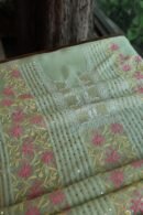Olive Green Noor Organza Silk Chikankari With Mukaish Kamdani Fabric
