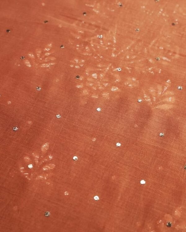 Orange Chanderi Mukaish Badla Unstitched Kurta Dupatta Set - Image 6