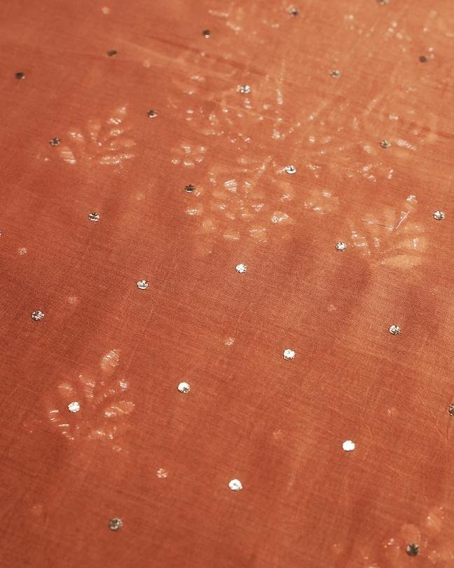 Orange Chanderi Mukaish Badla Unstitched Kurta Dupatta Set
