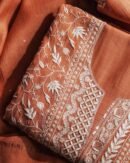Orange Mal Chanderi Silk Chikankari With Sequins Unstitched Kurta Dupatta Set