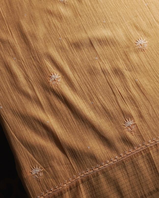 Orange Mal Chanderi Silk Chikankari With Sequins Unstitched Kurta Dupatta Set