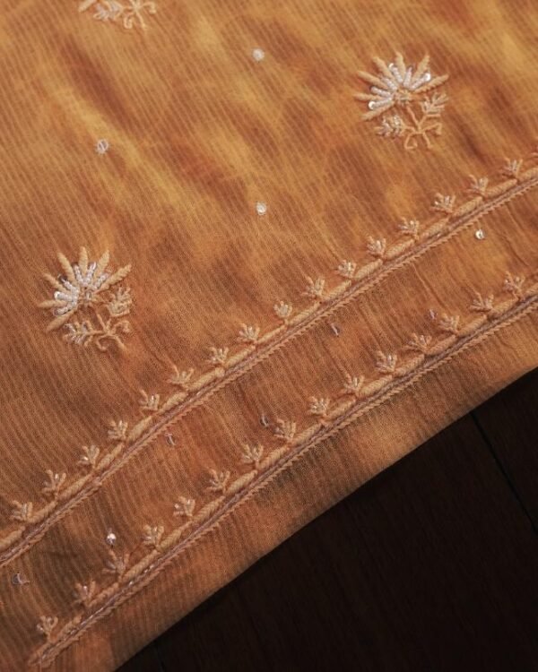Orange Mal Chanderi Silk Chikankari With Sequins Unstitched Kurta Dupatta Set - Image 8