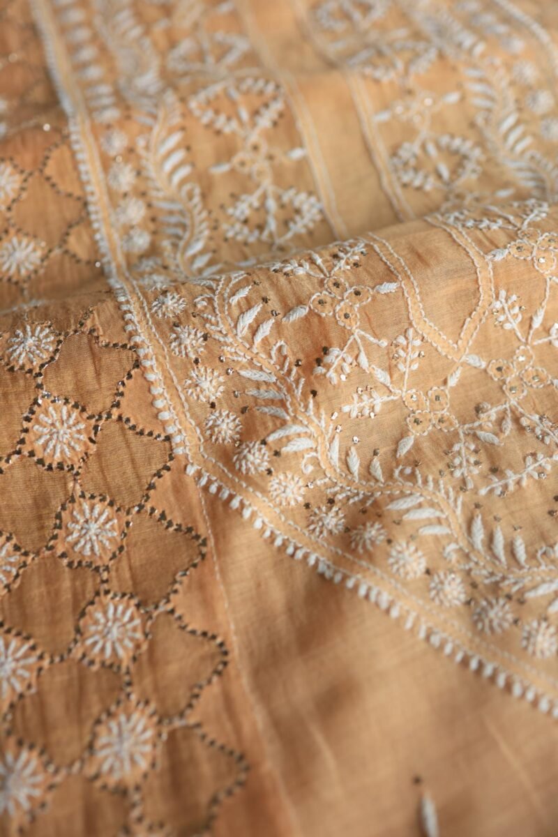 Peach Daraz Chanderi Chikankari Kurta Fabrics