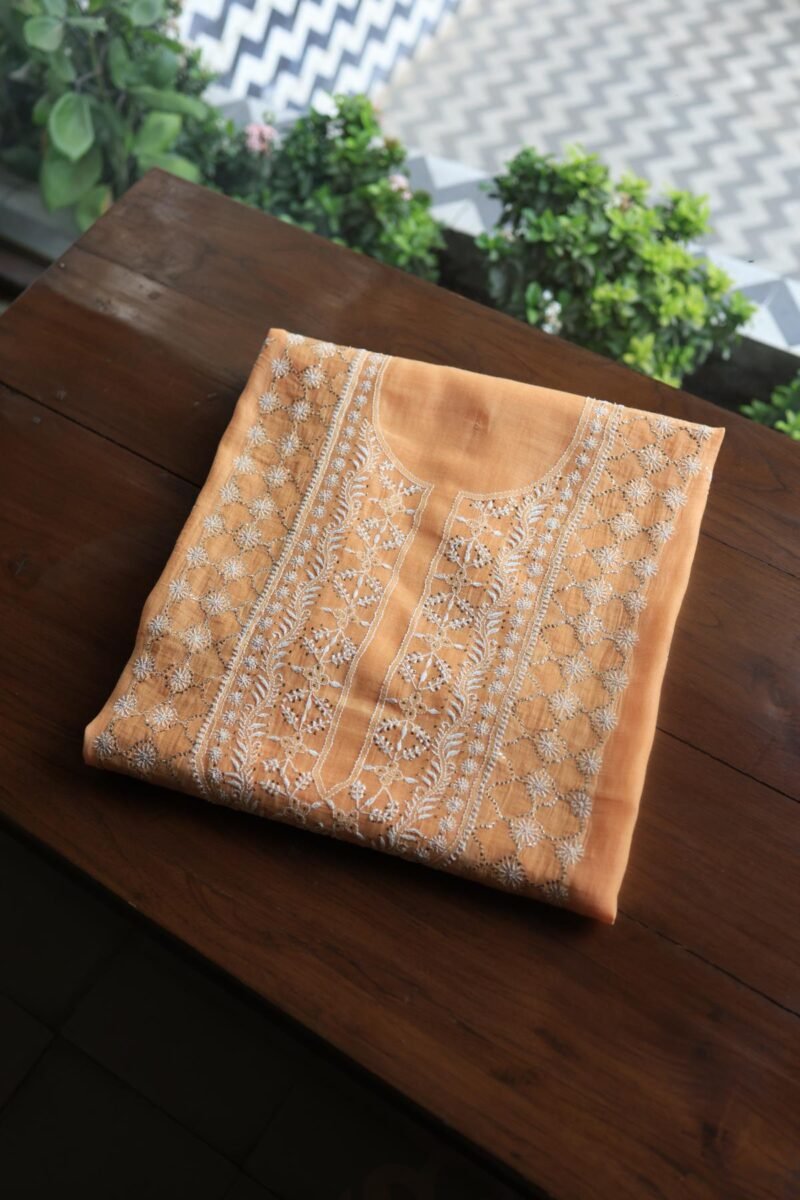 Peach Daraz Chanderi Chikankari Kurta Fabrics