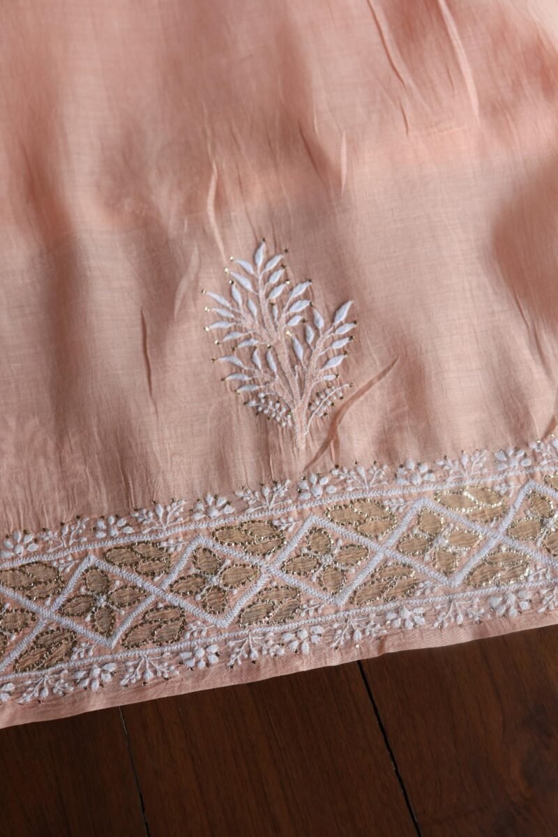 Peach Daraz Chanderi Chikankari Kurta Fabrics