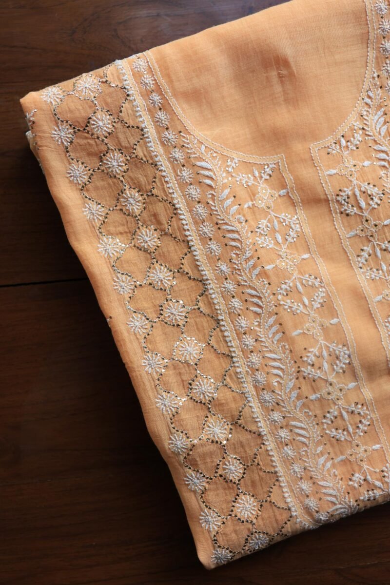 Peach Daraz Chanderi Chikankari Kurta Fabrics