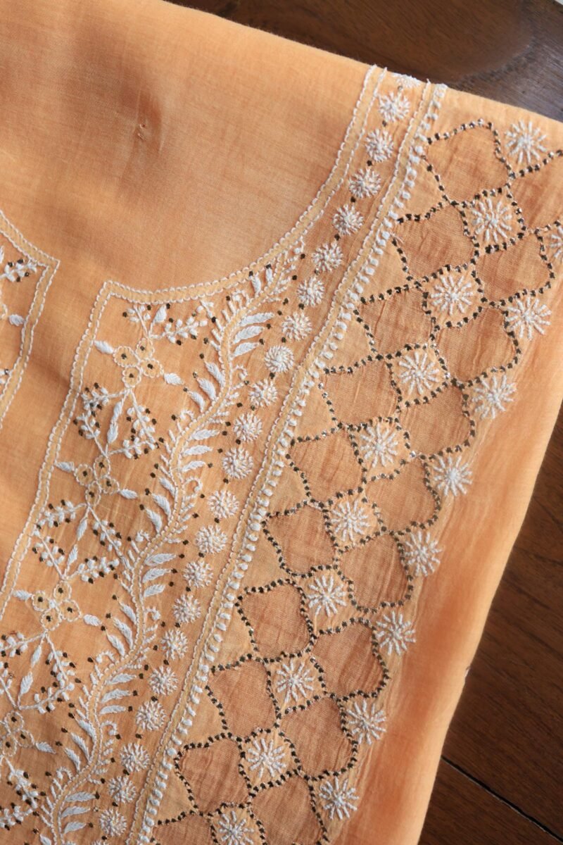 Peach Daraz Chanderi Chikankari Kurta Fabrics