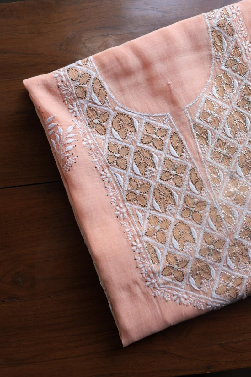 Peach Daraz Chanderi Chikankari Kurta Fabrics