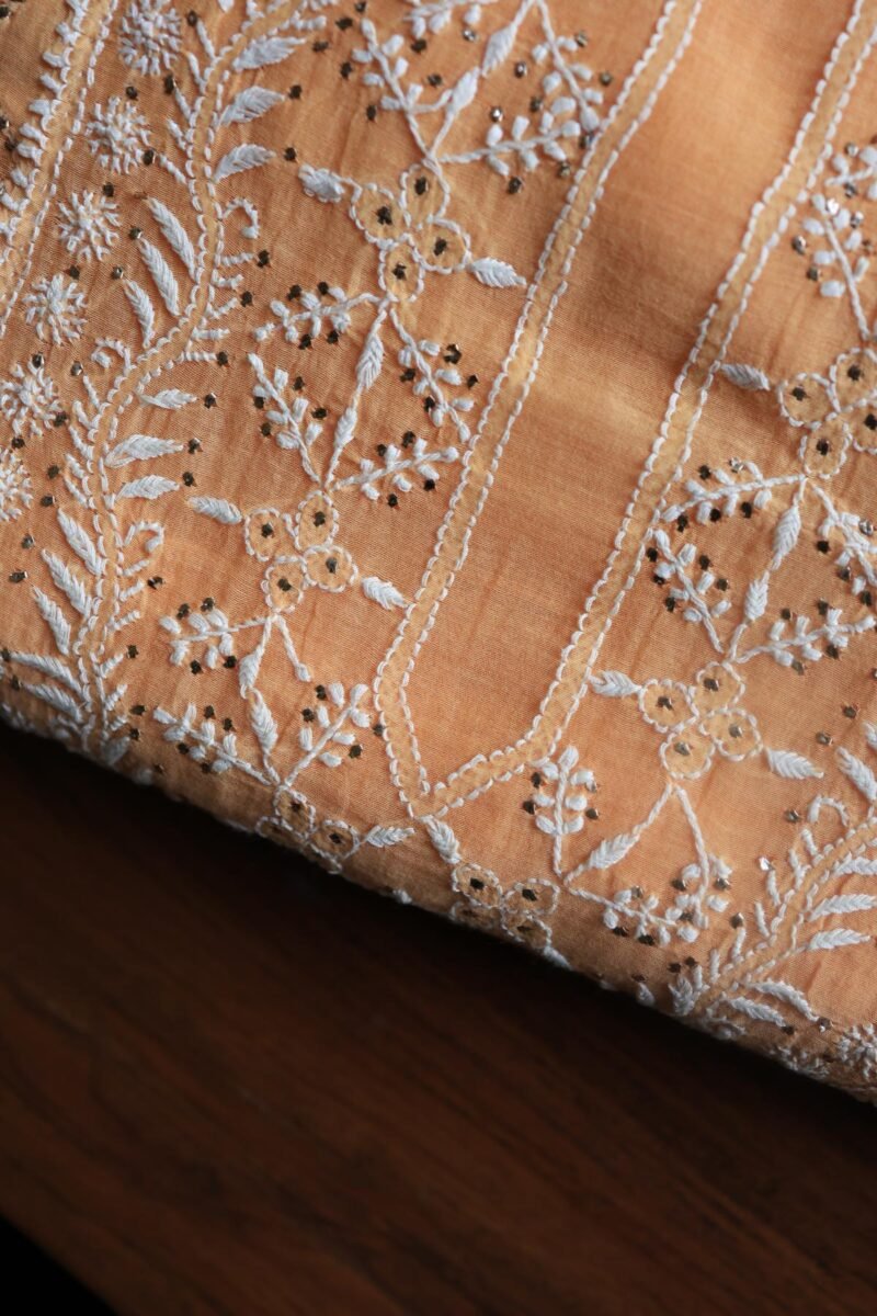 Peach Daraz Chanderi Chikankari Kurta Fabrics