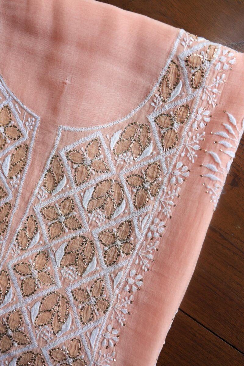 Peach Daraz Chanderi Chikankari Kurta Fabrics