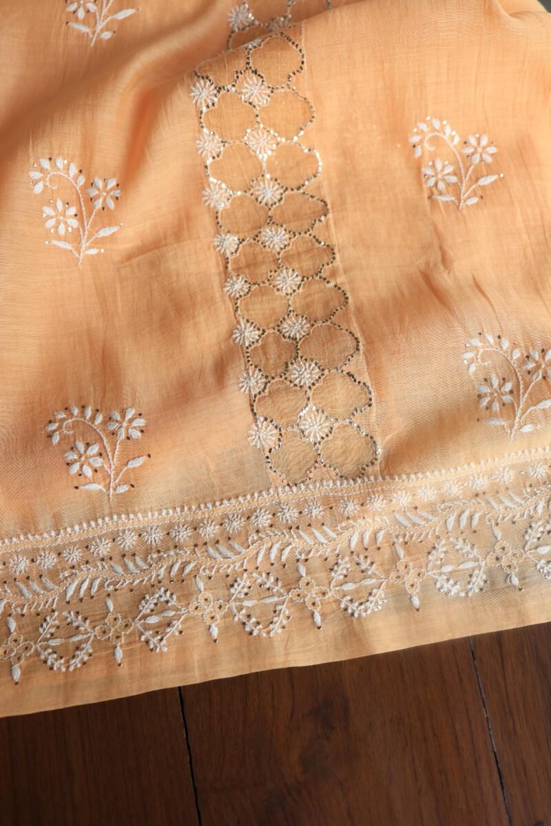 Peach Daraz Chanderi Chikankari Kurta Fabrics