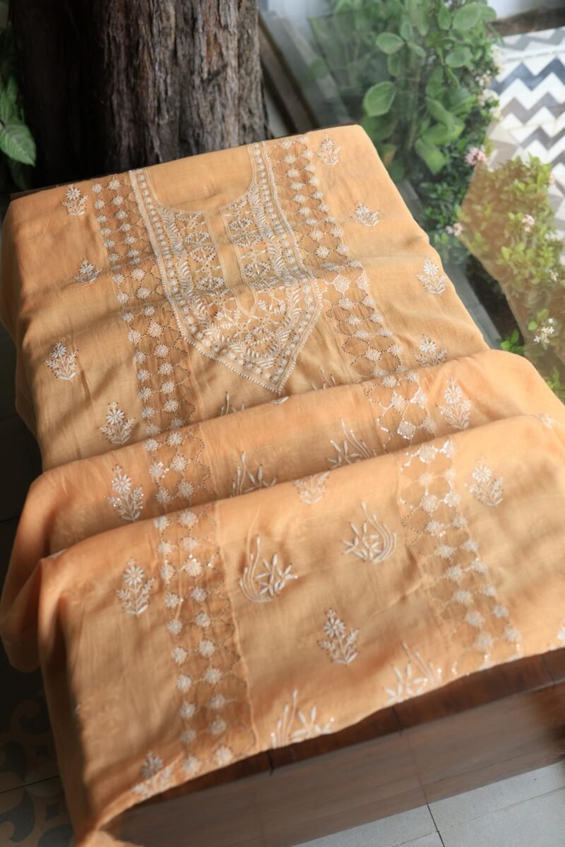 Peach Daraz Chanderi Chikankari Kurta Fabrics