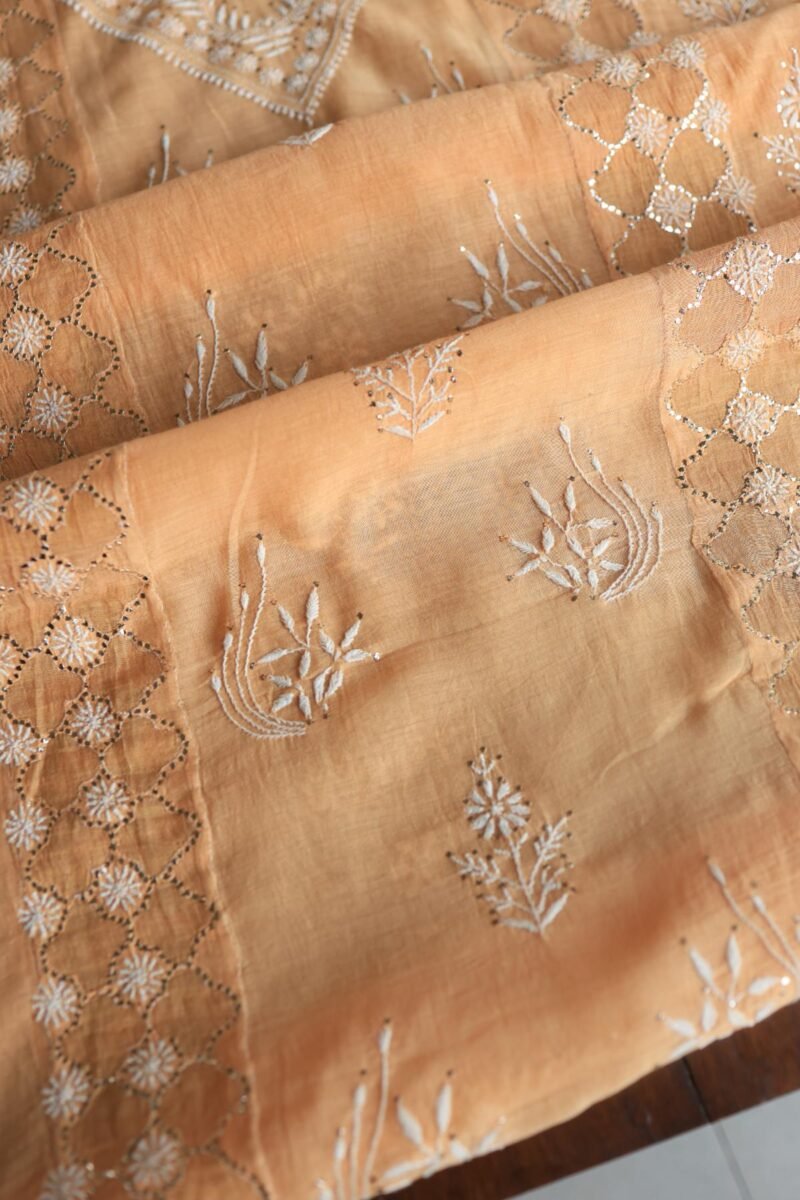 Peach Daraz Chanderi Chikankari Kurta Fabrics