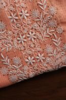 Peach Kota Cotton Chikankari Unstitched Kurta Fabric