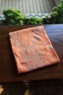 Peach Kota Cotton Chikankari Unstitched Kurta Fabric