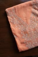 Peach Kota Cotton Chikankari Unstitched Kurta Fabric