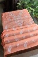 Peach Kota Cotton Chikankari Unstitched Kurta Fabric