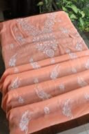 Peach Kota Cotton Chikankari Unstitched Kurta Fabric
