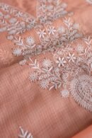 Peach Kota Cotton Chikankari Unstitched Kurta Fabric
