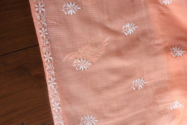 Peach Kota Cotton Chikankari Unstitched Kurta Fabric - Image 10