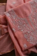 Peach Mal Cotton Chikankari Unstitched Kurta Dupatta Fabrics With Kamdani