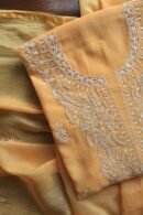 Peach Mal Cotton Chikankari Unstitched Kurta Dupatta Fabrics With Kamdani