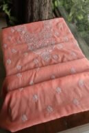 Peach Mal Cotton Chikankari Unstitched Kurta Dupatta Fabrics With Kamdani