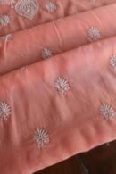 Peach Mal Cotton Chikankari Unstitched Kurta Dupatta Fabrics With Kamdani