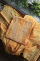 Peach Mal Cotton Chikankari Unstitched Kurta Dupatta Fabrics With Kamdani