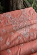 Peach Mal Cotton Chikankari Unstitched Kurta Dupatta Fabrics With Kamdani