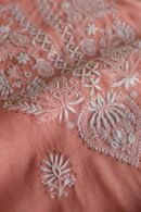 Peach Mal Cotton Chikankari Unstitched Kurta Dupatta Fabrics With Kamdani