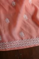 Peach Mal Cotton Chikankari Unstitched Kurta Dupatta Fabrics With Kamdani
