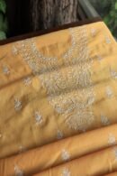 Peach Mal Cotton Chikankari Unstitched Kurta Dupatta Fabrics With Kamdani
