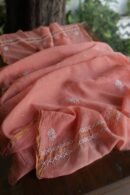 Peach Mal Cotton Chikankari Unstitched Kurta Dupatta Fabrics With Kamdani