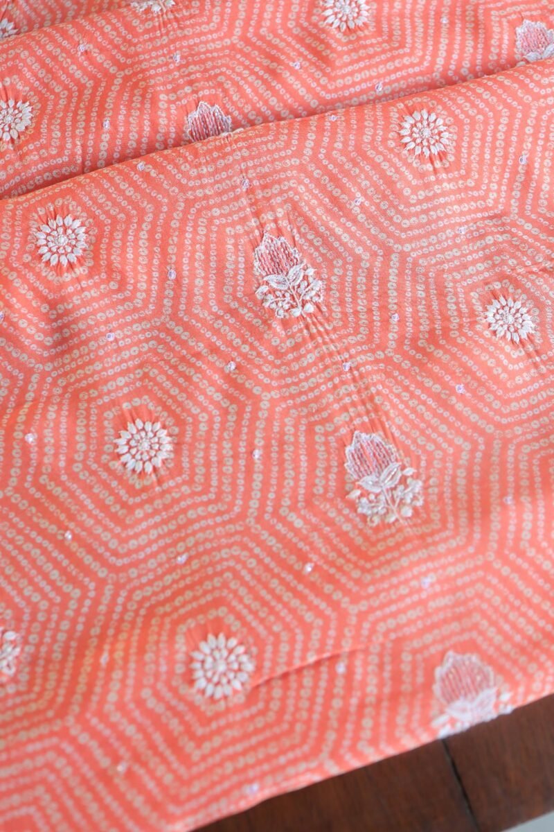 Peach Muslin Chikankari Kurta Fabrics