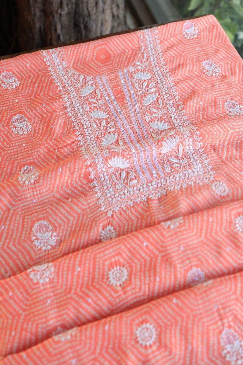 Peach Muslin Chikankari Kurta Fabrics