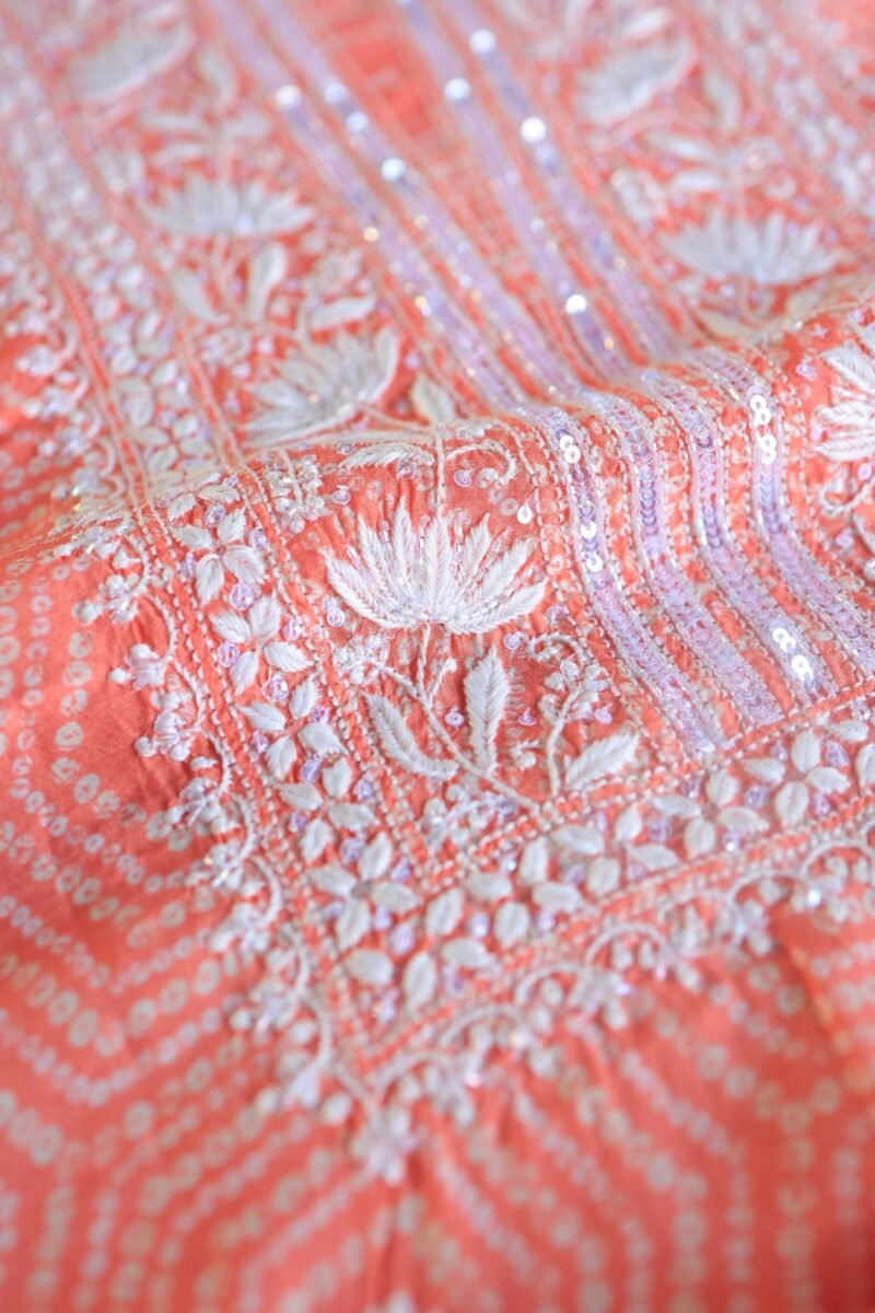 Peach Muslin Chikankari Kurta Fabrics
