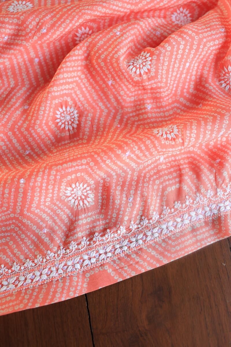 Peach Muslin Chikankari Kurta Fabrics