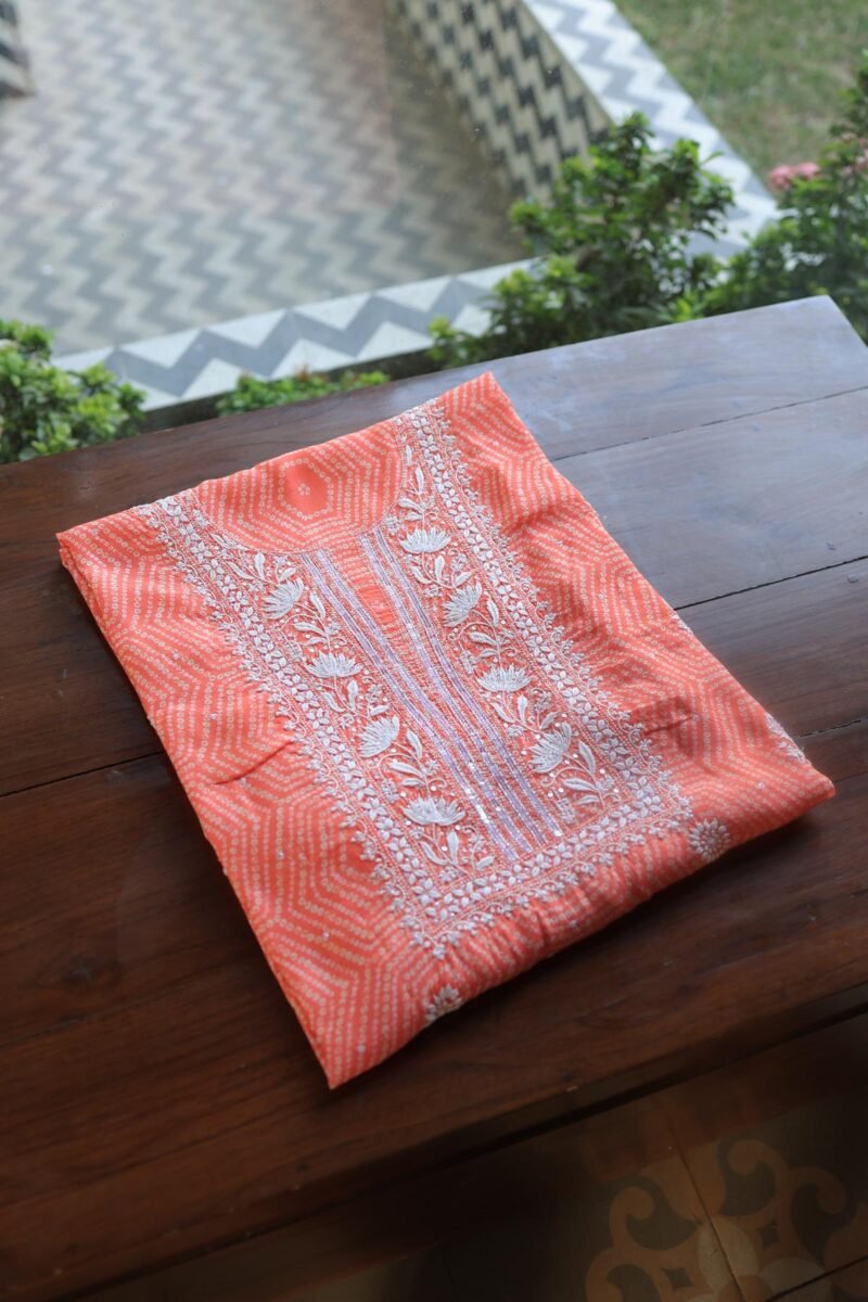Peach Muslin Chikankari Kurta Fabrics
