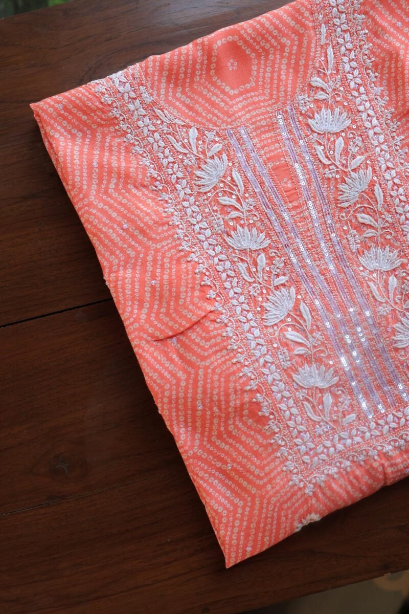 Peach Muslin Chikankari Kurta Fabrics