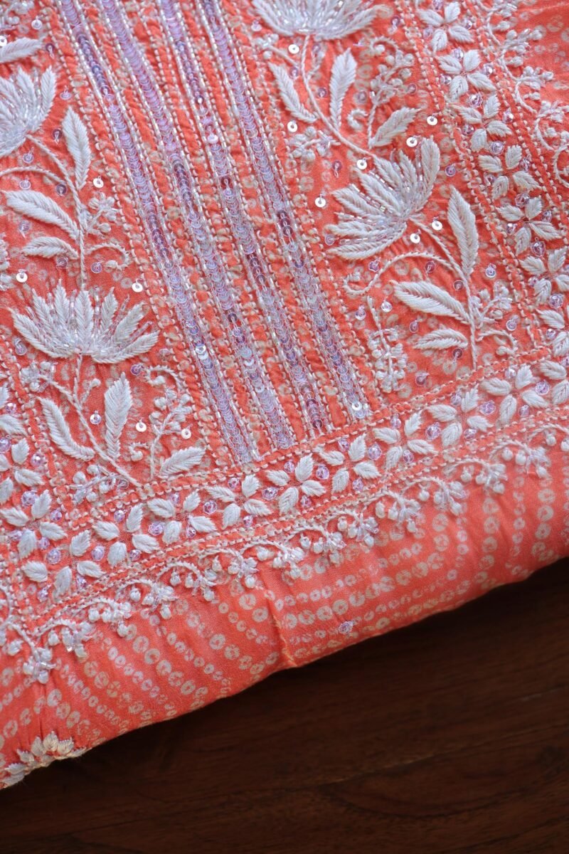 Peach Muslin Chikankari Kurta Fabrics